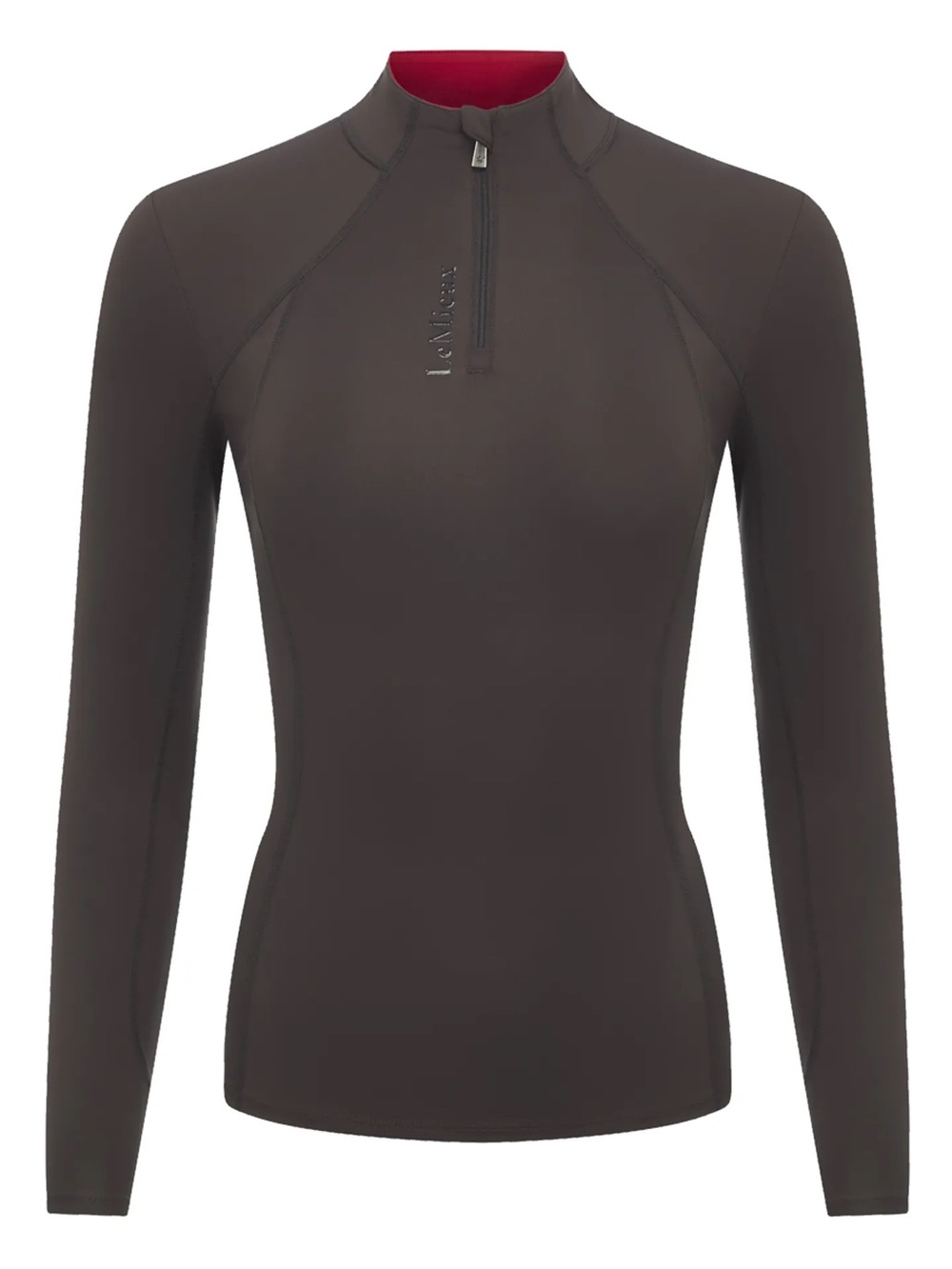 LeMieux Women's Long Sleeve base layer in cinder with red collar. Us 4